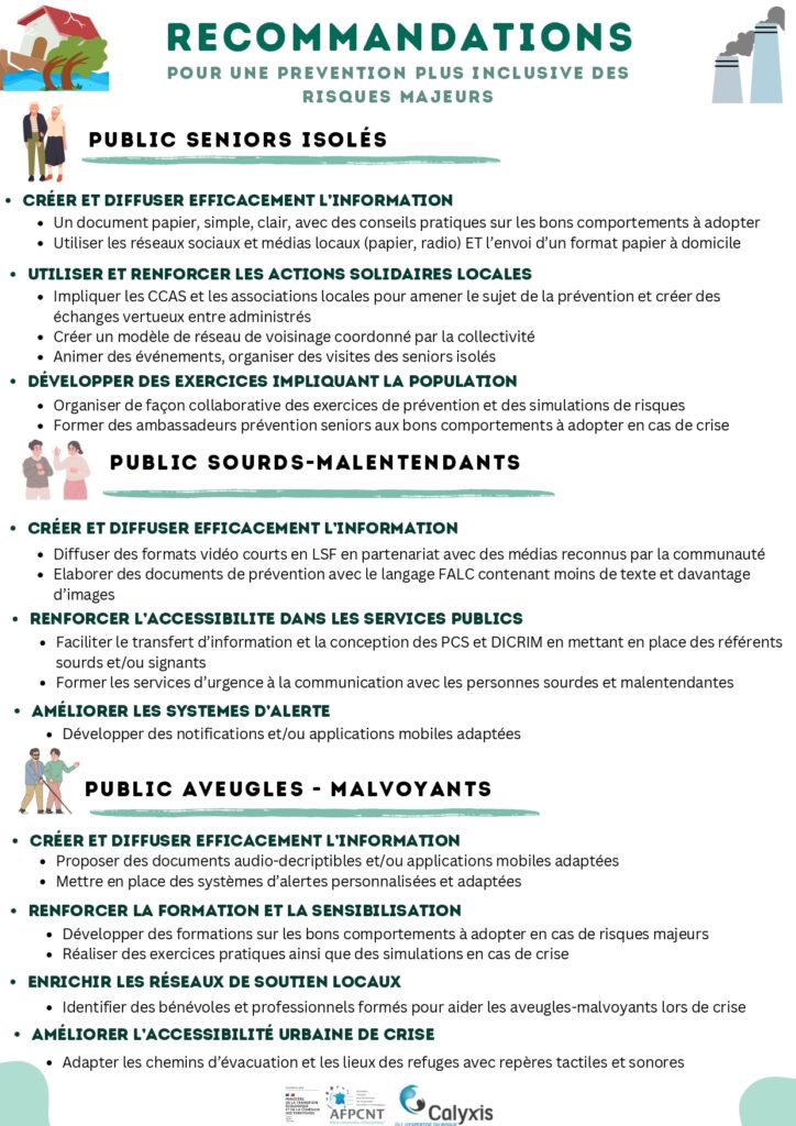 Recommandations de l'AFPCNT pour favoriser l’inclusion des publics vulnérables dans la prévention des risques majeurs.